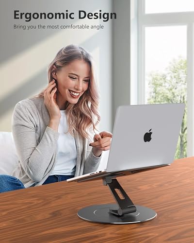 LOXP Ultra-Stable Laptop Stand for Desk with Larger Base, Desktop Organizer, Military-Grade Aluminum Anti-Loosening Structure - Height Adjustable Lectern Stand Suitable for 10-17.3 inch - color: Glossy Black