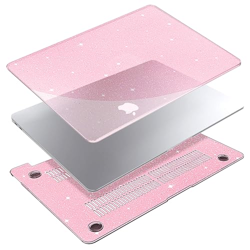 G JGOO for MacBook Air 13 inch Case 2021 2020-2018 M1 A2337 A2179 A1932 | Glitter Protective Plastic Laptop Hard Shell for MacBook Air 13.3 inch Case + Keyboard Cover + Screen Protector, Sparkly Pink - color: Pink