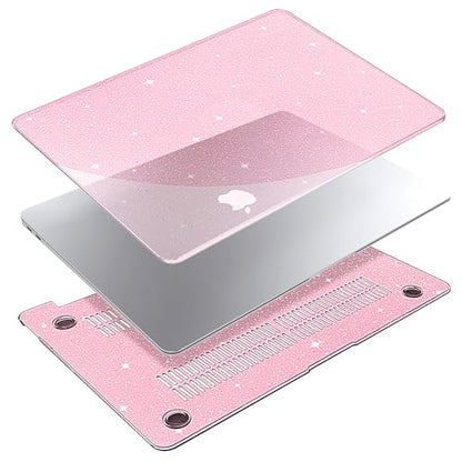 G JGOO for MacBook Air 13 inch Case 2021 2020-2018 M1 A2337 A2179 A1932 | Glitter Protective Plastic Laptop Hard Shell for MacBook Air 13.3 inch Case + Keyboard Cover + Screen Protector, Sparkly Pink - color: Pink