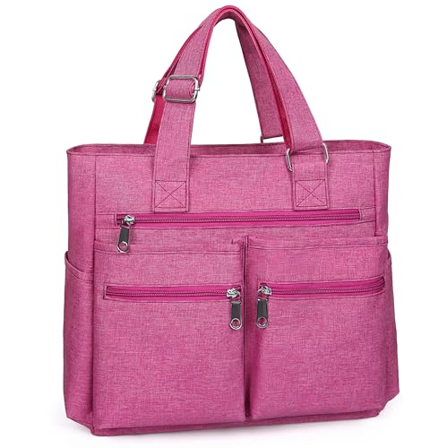 VOLGANIK ROCK Canvas Tote Bag Waterproof Nylon Multi Pocket Shoulder Bags Laptop Work Bag Teacher Purse Handbag for Women Men - color: Pink 2