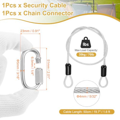 PATIKIL Security Cable Lock (5/32" Dia 1.6ft, Clear) Vinyl Coated 304 Stainless Steel Double Loop Flexible Wire Rope Safety Cable with Quick Links Locking Connectors - color: Clear, size: 5/32" x 1.6ft
