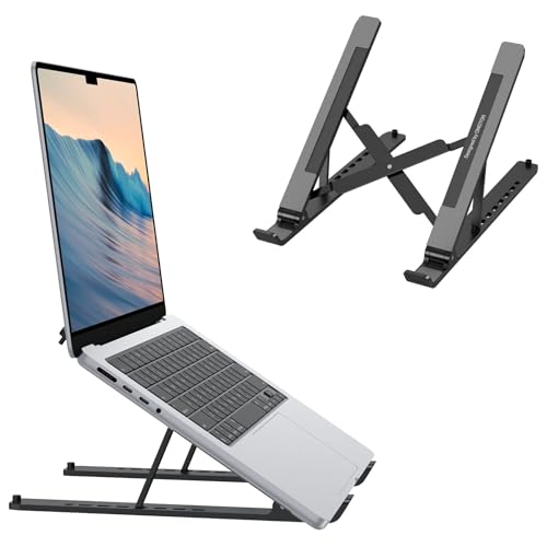 Portable Laptop Stand, OMOTON Laptop Stand for Desk Ergonomic 7-Levels Angles Adjustable Computer Stand, ABS Laptop Riser Holder Compatible with All Laptops and iPad(10-15.6") - color: Black