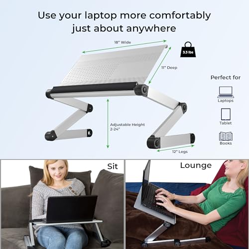 Uncaged Ergonomics WorkEZ Executive Adjustable Laptop Stand for Desk, Adjustable Height Foldable Aluminum Computer Stand, Cooling Laptop Holder, Notebook Computer Riser for Desk, Silver - color: Silver