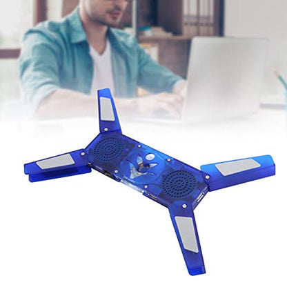 DR - 2008 Foldable Laptop Cooling Pad with USB Hub, Dual Speakers & LED Indicator, Low Noise 500–2500 RPM Fan, Adjustable Height for 13–17 Inch Laptops, ABS Construction