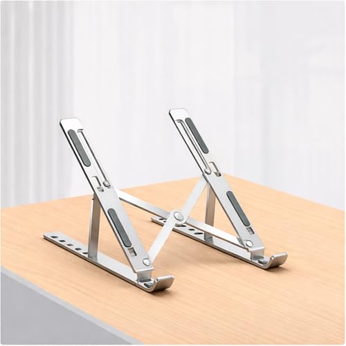 Portable Foldable Laptop Stand for Travel, Adjustable Aluminum Laptop Stand Riser for Desk, Ergonomic Computer Stand with Pouch for 16–18 Inch Laptops (Silver)