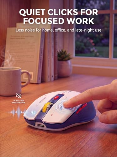 RAPIQUE Bluetooth Wireless Mouse - (BT1/BT2+USB) Tri-Mode High Performance, Rechargeable, Multi-Device Compatible with PC/Laptop/Computer/MacBook/iPad Air Pro (Blue and White) | 3-Device Switching, USB-C Rechargeable, Quiet Clicks, 800/1200/1600 DPI, 6 Bu