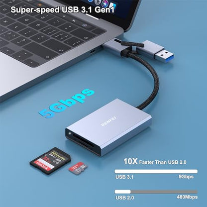 BENFEI SD 4.0 Card Reader, USB-C/USB-A 2-in-1 Memory Card Reader, for SDXC, SDHC, SD, MMC, RS-MMC, Micro SDXC, Micro SD, Micro SDHC Card, UHS-II, and UHS-I Cards - color: SD 4.0