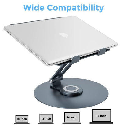 Swivel Laptop Stand for Desk, Adjustable Height Aluminum Computer Stand with 360 Rotating Base, Foldable Ergonomic Riser, Portable Laptop Holder Compatible with MacBook, All Laptops 10-17'', Grey - color: Grey