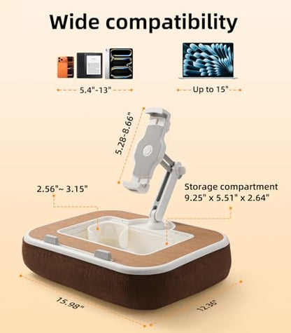 Car Seat Tray Pillow Stand, Laptop Lap Desk with Mouse Pad, Portable Food Tray with Tablet/Kindle Mount Holder, Front/Rear Seat Table for Office/Eating/Reading, Travel Essentials Accessories