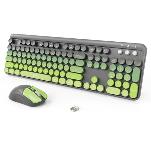 Wireless Keyboard and Mouse Combo, 104 Keys Full-Sized 2.4 GHz Round Keycap Colorful Keyboards, USB Receiver Plug and Play, for Windows, Mac, PC, Laptop, Desktop (GreyGreen) - color: GreyGreen