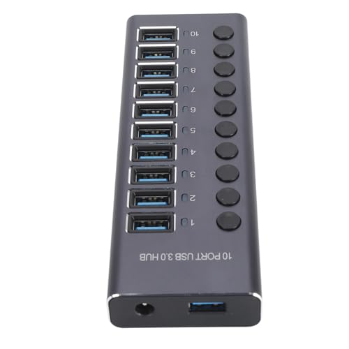 CCYLEZ 10 Port USB 3.0 Hub with Individual Switches and 60W Power Adapter for Laptop PC Game Console (US Plug)
