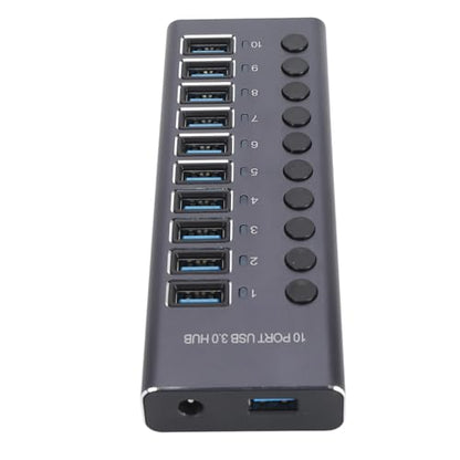 CCYLEZ 10 Port USB 3.0 Hub with Individual Switches and 60W Power Adapter for Laptop PC Game Console (US Plug)