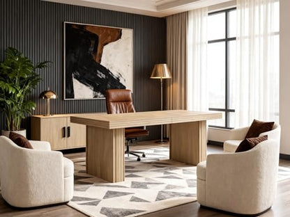 Tribesigns Modern Office Desk, Home Office Table with Wide Fluted Legs, Modern Desk for Home Office, Natural