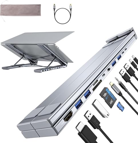 M92 Laptop Docking Station Stand, 11 in 1 USB C Hub HDMI 4K@60Hz, 3.5mm Audio, Portable Laptop Stand with USB Ports, USB C Multiport Adapter USBC Dock Station Dongle Holder for MacBook Pro/Air - style: M92 11 in 1