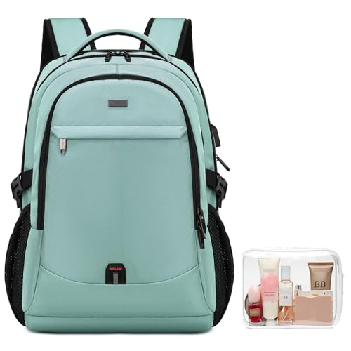 17 Inch Laptop Backpack for Travel Water Resistant College Backpack for Men/Women Laptop Bag with USB Charging Port and Clear Cosmetic Toiletry Bag, Green A - color: 30191 Green With Clear Toiletry Bag