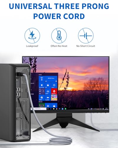 UL Certified Power Cord - 3 Pin AC Power Cable, 16.4FT / 5m, Nylon Braided, 10A 18AWG, Universal Power Cable for Computer, Monitor, Printer - size: 16.4 ft (5 m)
