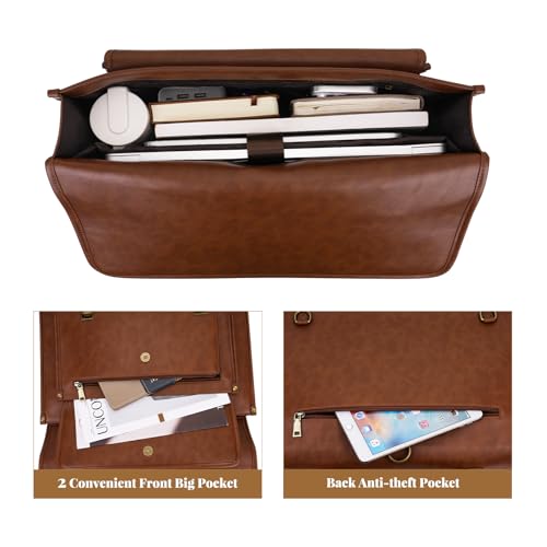 MOSISO 3 in 1 Laptop Bag, 15.6 inch PU Leather Shoulder Bag | Briefcase Messenger Satchel Laptop Backpack, 15-16 inch Computer Bags Handbag Bookbag, Brown - color: Brown, size: 15.6 inch