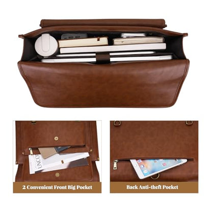 MOSISO 3 in 1 Laptop Bag, 17.3 inch PU Leather Shoulder Bag | Briefcase Messenger Satchel Laptop Backpack, 17-17.3 inch Computer Bags Handbag Bookbag, Brown - color: Brown, size: 17.3 inch