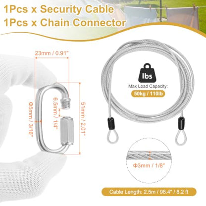 PATIKIL Security Cable Lock (1/8" Dia 8.2ft, Clear) Vinyl Coated 304 Stainless Steel Double Loop Flexible Wire Rope Safety Cable with Quick Links Locking Connectors - color: Clear, size: 1/8" x 8.2ft
