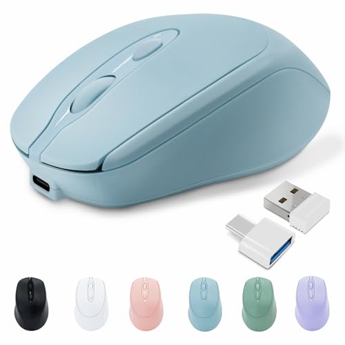 Rechargeable Wireless Bluetooth Mouse, Silent, Portable Slim Computer Mouse (Blue) for Laptop/iPad/MacBook Pro/Air, PC/Surface Pro/Lenovo/Samsung Table - color: Blue