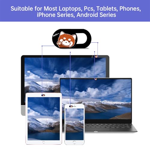 Webcam Cover Slide, Red Panda Camera Blocker 0.028in Ultra-Thin Laptop Camera Cover for MacBook iMac iPhone iPad Tablet Smartphone – Privacy Protector, Strong Adhesive (3 Pack)