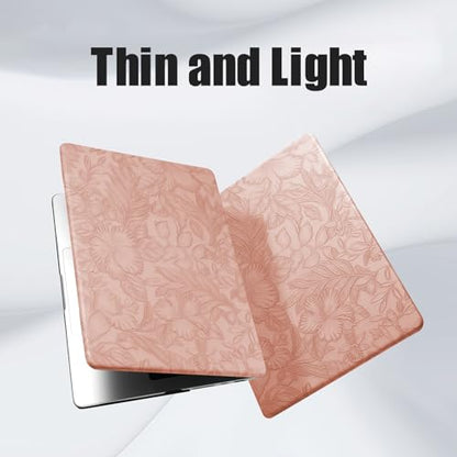 DTangLsm for MacBook Air 15 inch Case 2026 M5 2025 2024 2023 M4 M3 M2 Chip | Model A3448 A3241 A3114 A2941, Elegant Textured Retro Leather Hard Shell Mac Air 15 inch Laptop Case & Keyboard Cover, Pink - color: Embossed Floral Pink