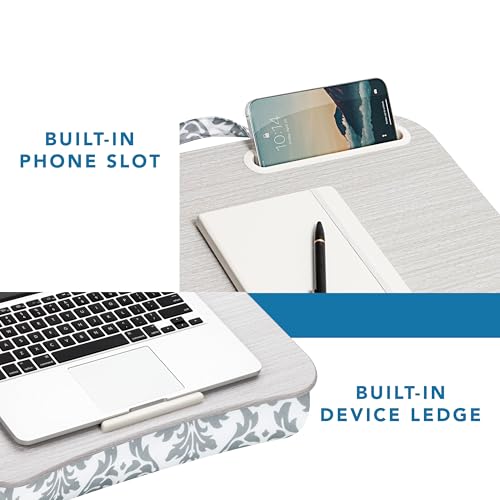 LAPGEAR Designer Lap Desk – Gray Damask, 2-Pack with Storage Basket - color: Gray Damask, size: 2-Pack Lap Desks + Basket