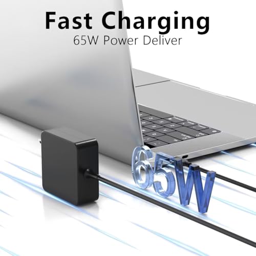 65W Laptop Charger Replacement for HP, USB-C & 4.5mm Blue Tip | Fast Charging for EliteBook, ProBook, OmniBook, Stream, Spectre, Pavilion, Envy, Chromebook Power Supply with 6FT Cord