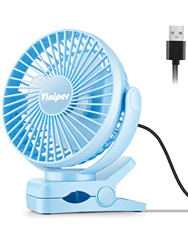 Viniper 6 inch USB Clip on Fan, Portable Small Desk Fan : 360° Rotation, 3 Speeds Wind Table Fan, Quiet Powerful for Home,Office (USB Powered Fan Not Rechargeable) - Light Blue - color: Light blue, style: USB Powered fan