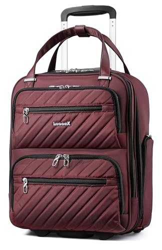 LUGGEX Underseat Carry On Luggage with Wheels, UDK Stylish Lightweight Under Seat Luggage, Soft Sided Personal Item Suitcase for Short Trip (UX-Core, Dark Scarlet, 16 Inch) - color: Dark Scarlet, size: Underseat 16 inch