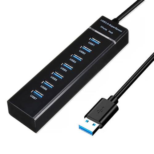 SuperSpeed USB 3.0 Hub 7-Port, Multiple Port USB Hub with Indictor Light, High Speed Data Transfer & Sync, Compatible with Mouse, Keyboard, Printer, Windows, MacOS, Linux