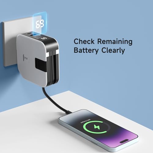 Powerpack Universal 5 in 1 Travel Power Bank - for Magsafe Battery Pack,10000mAh Power Bank with Built in Cable - Wireless Portable Charger for iPhone 15/15 Pro/ProMax, iPhone 14/13/12 Series - color: White