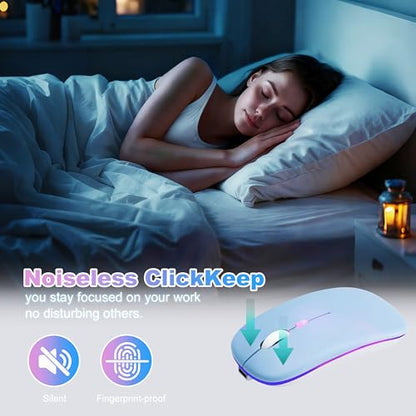 Wireless Bluetooth Mouse Rechargeable Long Lasting Dual Mode - BT 5.2 & 2.4G Silent RGB LED Mice, Slim Portable Ergonomic Mouse for Laptop/PC/Tablet/MacBook/iPad/Apple Devices(Blue) - color: Blue