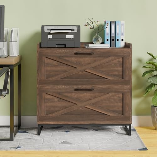 2 Drawer Lateral File Cabinet, Filing Cabinet with Charging Station for Letter/Legal/A4 Size Hanging Files, Modern Farmhouse File Cabinet for Home Office, Printer Stand with Storage, Dark Walnut - color: Dark Walnut