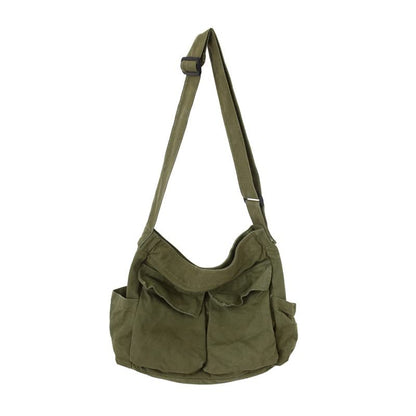 Canvas Messenger Bag Large Crossbody Bag with Multiple Pockets Canvas Shoulder Tote Bag for Women and Men - color: Green