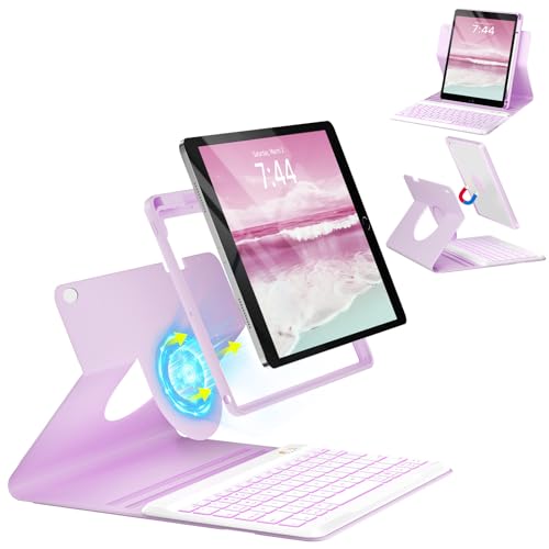 OYEEICE Keyboard Case for iPad 6th/5th Generation 9.7 | 360° Rotatable, 7 Color Backlit Detachable Wireless Keyboard, Upgraded Magnetic Cover with Pen Holder for iPad Air 2nd Gen - color: Purple, size: 9.7 inch (6th/5th gen & Air 2nd gen)