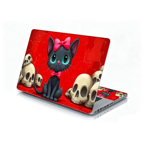 Universal Laptop Skin Sticker Decal, 12"-15.6" Aesthetic Vinyl Wrap, Black Cat Skulls Waterproof Notebook Cover Art Protector for MacBook HP Dell Lenovo, Fits 13" 14" 15" 15.6" - color: Black Cat Skulls