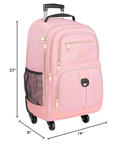 MATEIN Pink Rolling Backpack, Roller Laptop Bag with 4 Spinner Wheels | 18 inch Extra Large Wheeled Backpack Carry on Luggage, Water Resistant Rolling Suitcase Bag for Travel Women - color: Pink, size: 18 inch