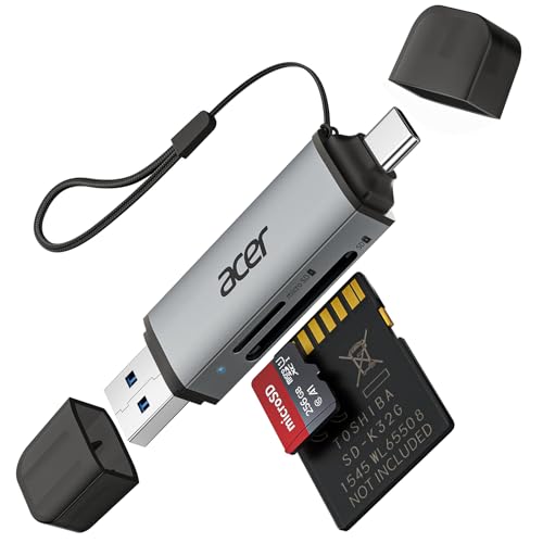 acer SD Card Reader USB C, Dual Slots USB 3.0 Type C to Micro SD Card Adapter, Memory Card Reader for MicroSD, SDHC, SDXC, Compatible with Laptop, PC, iPhone16/15, MacBook Pro/Air, iPad Pro, Android - color: Grey