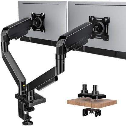 Dual Monitor Stand Adjustable Monitor Desk Mount for 17″–32″ Computer Screens, Full Motion VESA Pattern 75x75/100x100 with C-Clamp & Grommet Aluminum Base, Each Arm Holds 4.4 to 20 lbs HD09B-201 - size: dual monitor arm
