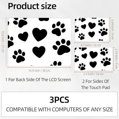 Black & White Dog Paw Print Universal Laptop Skin Sticker 3PCS, Protective Decal Trim-to-Fit 11.6" 13.3" 14" 15.6" Laptop Vinyl Cover, Removable Anti-Scratch Computer Decal Protector - color: Black & White Dog Paw Print