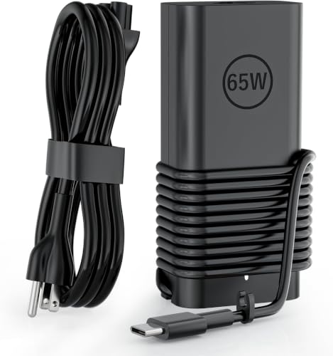 65W Laptop Charger 20V 3.25A AC Adapter Compatible with Dell Vostro Pro 14 Latitude 3400 3500 5285(2in1) Chromebook 3100 XPS 12 13 Plus Inspiron Venue HA65NM170 USB Type C Power Supply Cord | 20V 3.25A Type C Fast Charging, Compatible with Dell Latitude 5