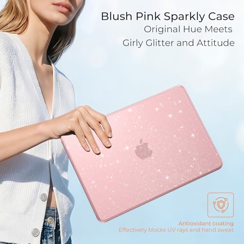 EooCoo for MacBook Neo Case 13 inch 2026, 100% Match Color, Sparkly Blush | Lightweight, Protective Hard Shell Case & Keyboard Cover & Screen Film, Model A3404 with A18 Pro Chip - color: Sparkly Blush