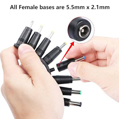 DC Power Adapter DC5521 Laptop Plug 5.5mmx 2.1mm Female to Male | 8-in-1 Universal Connector Adapter with DC 5.5mm x2.1mm Black Tuning Fork Cable 8.66 in/22cm