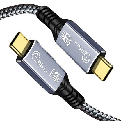 Tan QY USB C Monitor Display Cable 6FT, 8K USB C 3.2 Gen 2X2 Video Cable, 20Gbps high-Speed Data Transfer, 100W Charging, Suitable for iPhone 15/16 Plus Pro Max, MacBook, iPad, etc (Silver, 6FT) - size: 6FT
