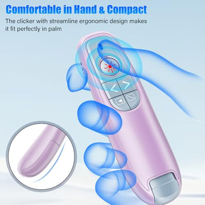 Presentation Clicker Wireless Presenter Remote Clicker, USB C PowerPoint Clicker for Presentation with Clicker, RF 2.4GHz Computer Presenter Clicker Slide Advancer for Mac - color: Pink