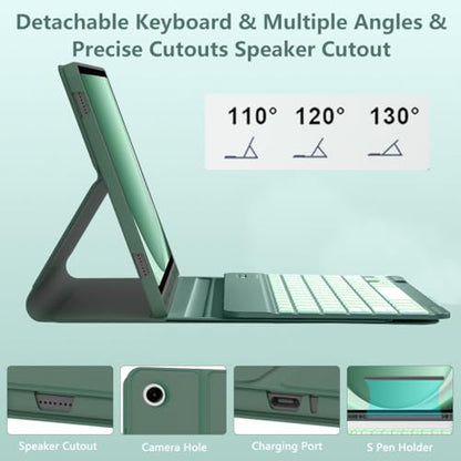 Case Keyboard for Galaxy Tab A9 Plus 5G 11 Inch 2023 (SM-X210/X216/X218), 7 Color Backlit Detachable Tablet Keyboard Cover with S Pen Holder for Samsung Galaxy Tab A9+ 11" (Dark Green) - color: Green