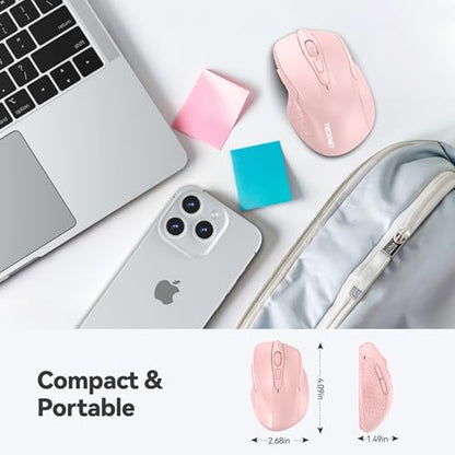 TECKNET Wireless Mouse, 2.4G Ergonomic Computer Mouse, 2600 DPI, Pink | Ergonomic Design with Side Grips, Adjustable DPI, 2-Year Battery, Compact Size, USB-A Plug & Play, Wide OS Compatibility - color: Pink