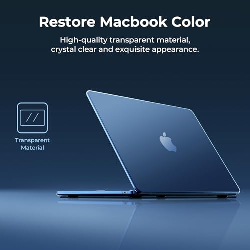 EooCoo Case for MacBook Air 15 inch M5 M4 M3 M2 2026-2023, Crystal Midnight | Easy to Install, Sturdy, Plastic Hard Shell Case & Keyboard Cover & Screen Protector, Model: A3448 A3241 A3114 A2941 - color: Crystal Midnight
