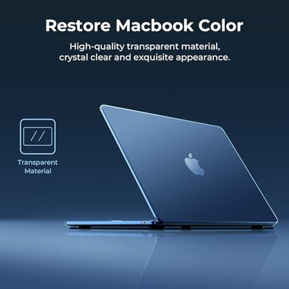 EooCoo Case for MacBook Air 15 inch M5 M4 M3 M2 2026-2023, Crystal Midnight | Easy to Install, Sturdy, Plastic Hard Shell Case & Keyboard Cover & Screen Protector, Model: A3448 A3241 A3114 A2941 - color: Crystal Midnight